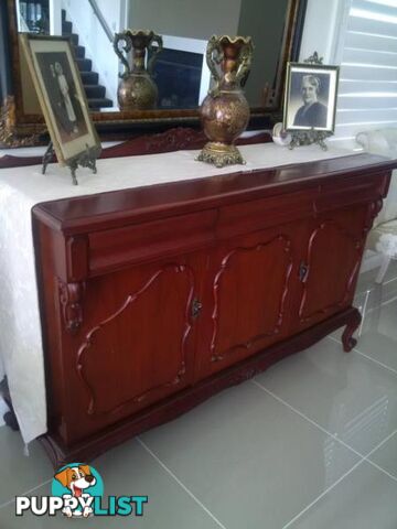 Antique Marble / Brass Candlesticks. Cedar Sideboard. Round Table