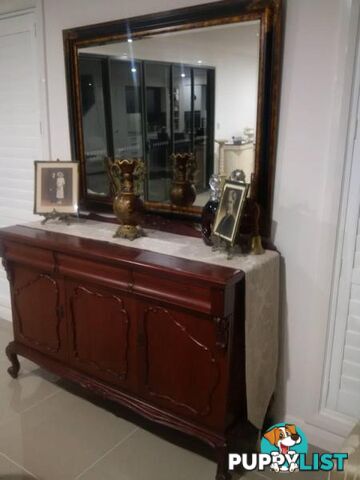 Chairs. Round 1.2m Glass Top Table. Sideboard. Vintage Armchairs