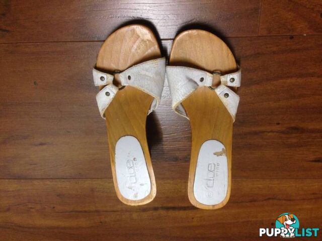 Dice High Heel Clogs. White. Wooden Base. Mila. Size 8.