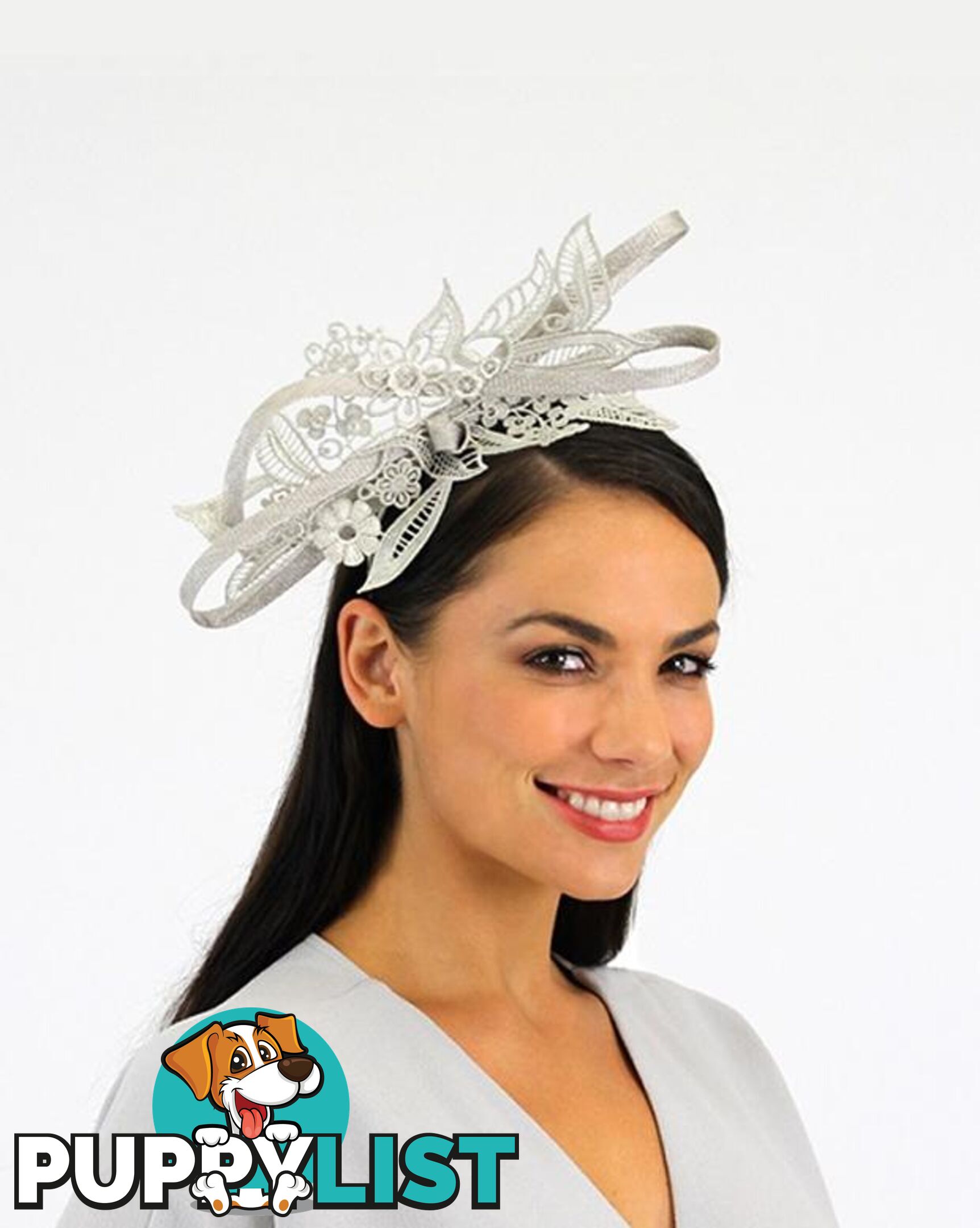 JENDI Grey & White Lace Fascinator