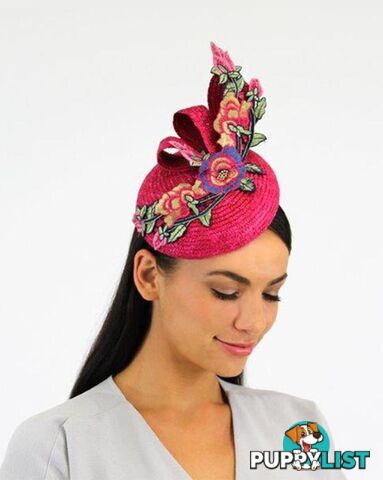 JENDI Fascinator Fuchsia w/ Pink Embroidered Floral