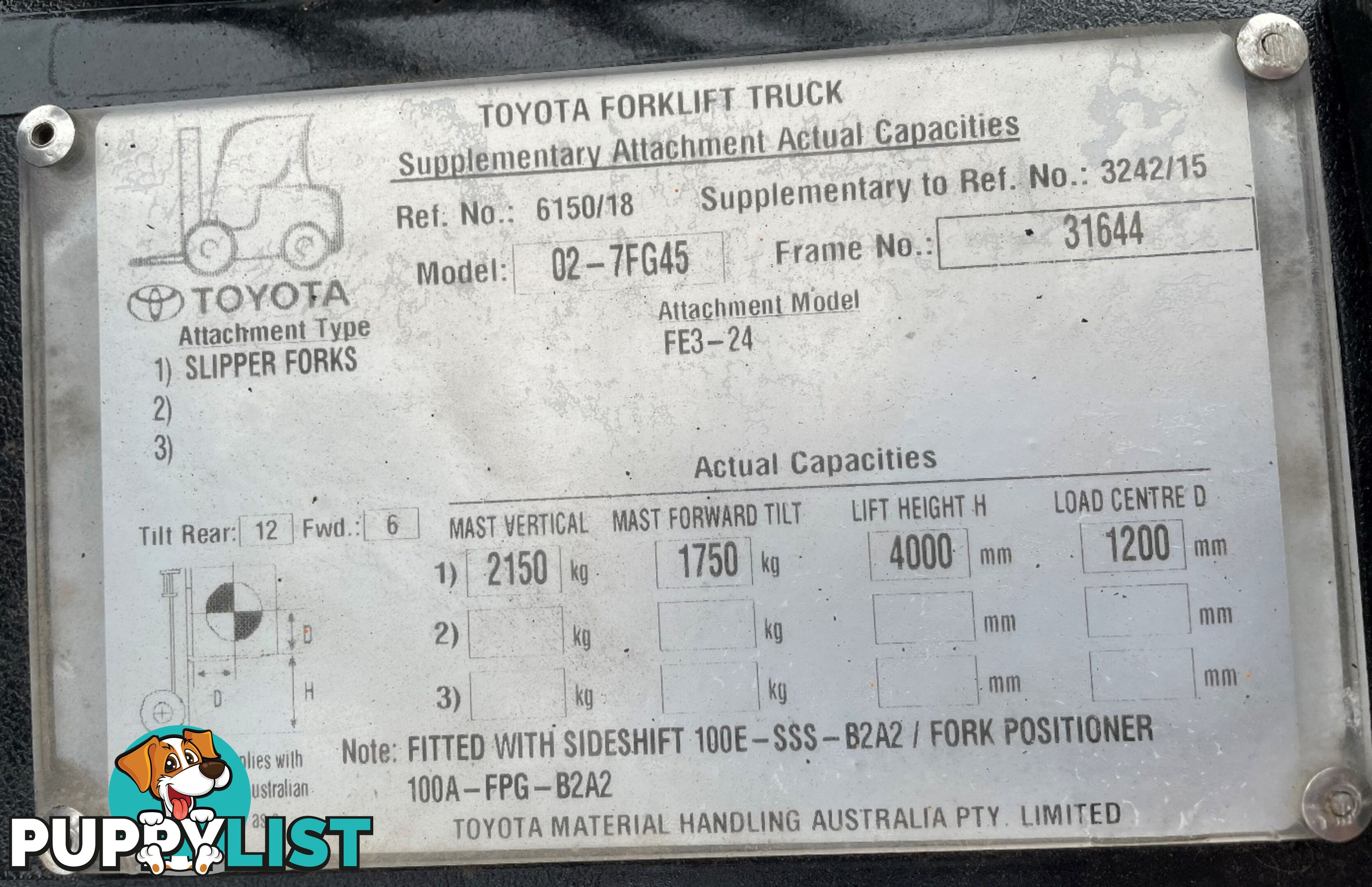 TOYOTA 02-7FG45 4.5TON FOR SALE