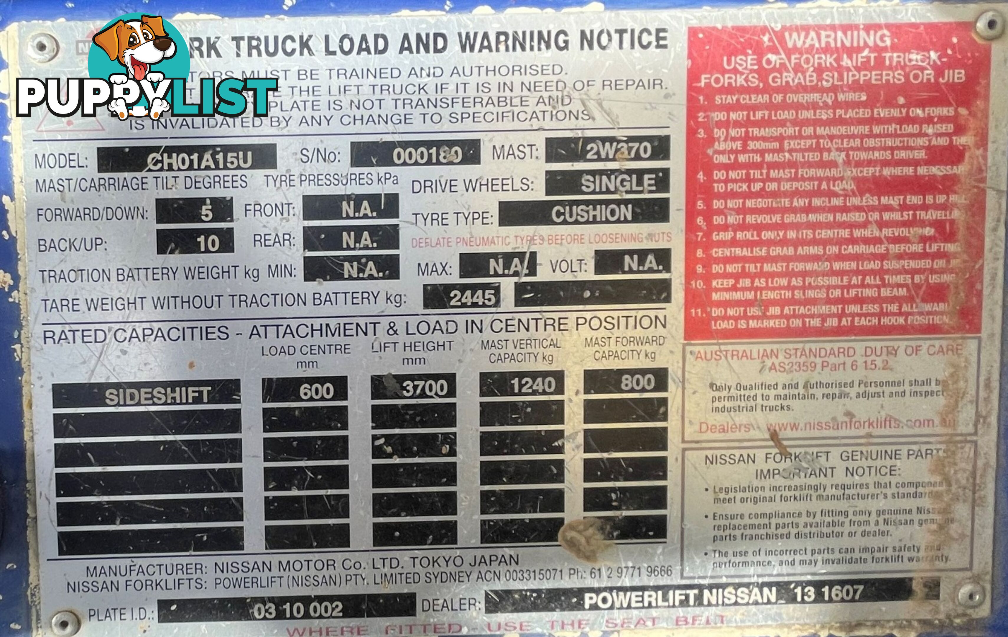 Used Nissan 1.5TON Forklift For Sale