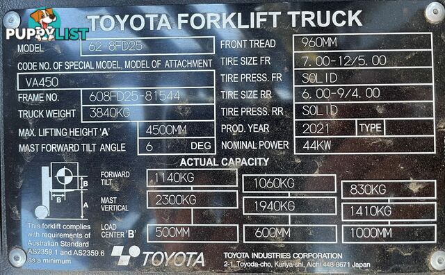 New Toyota 2.5TON Forklift For Sale