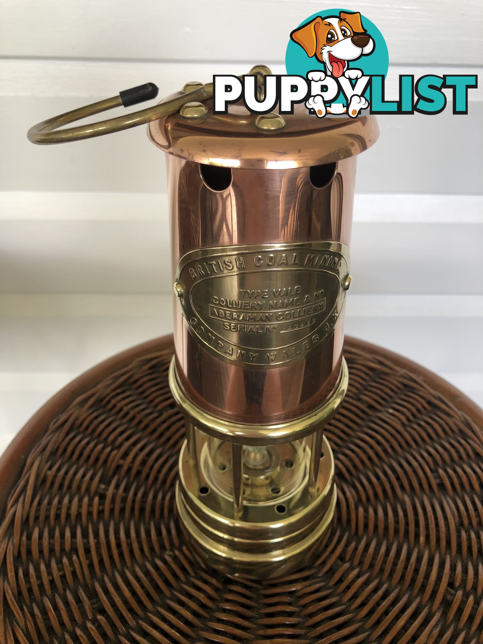 Vintage Solid Brass British Coal Mining Lamp – Original Welsh Davy Safety Lamp