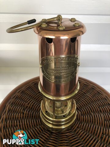 Vintage Solid Brass British Coal Mining Lamp – Original Welsh Davy Safety Lamp