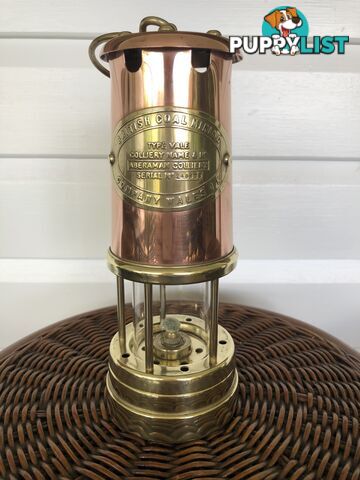 Vintage Solid Brass British Coal Mining Lamp – Original Welsh Davy Safety Lamp