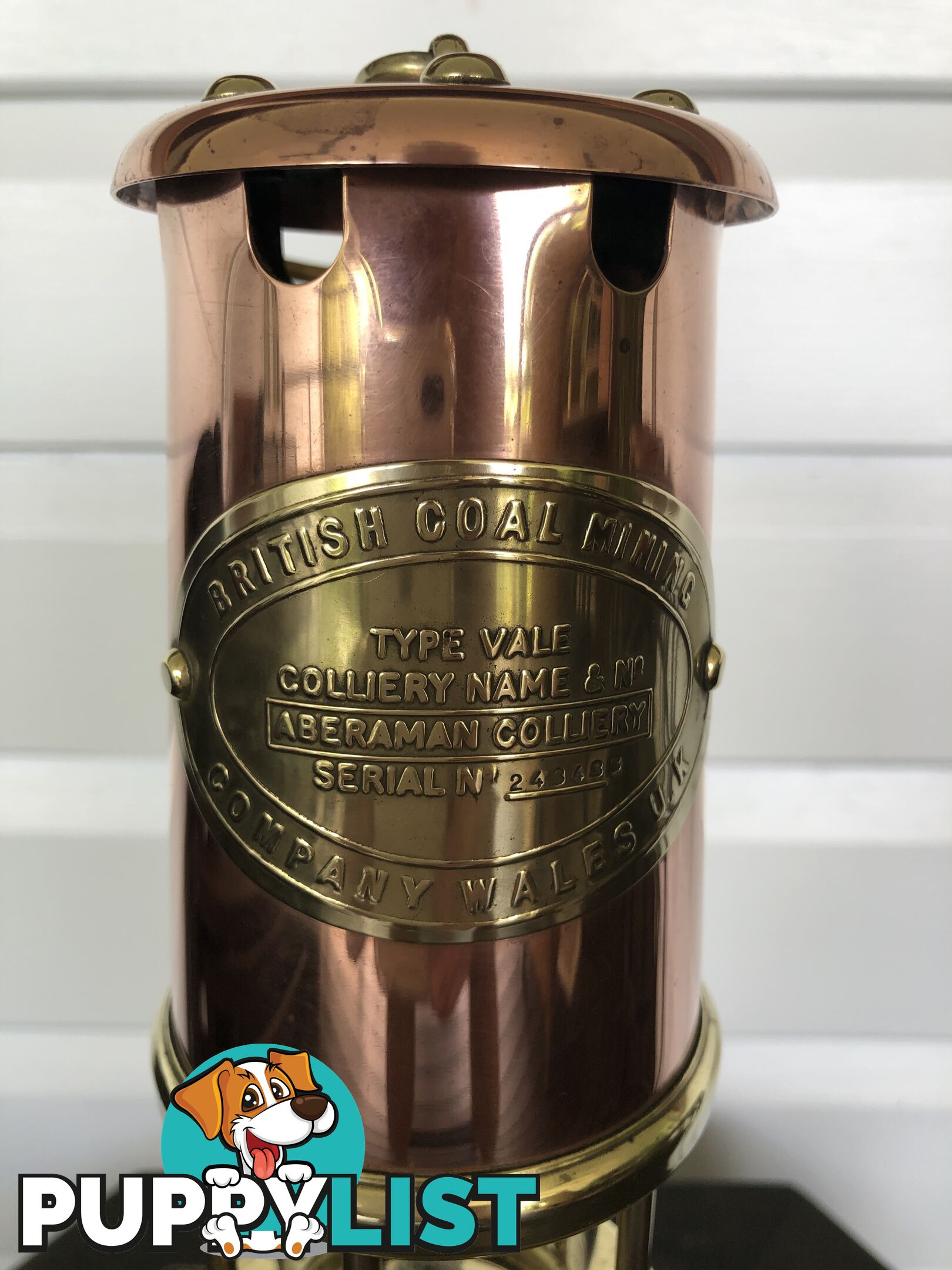 Vintage Solid Brass British Coal Mining Lamp – Original Welsh Davy Safety Lamp
