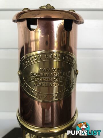 Vintage Solid Brass British Coal Mining Lamp – Original Welsh Davy Safety Lamp