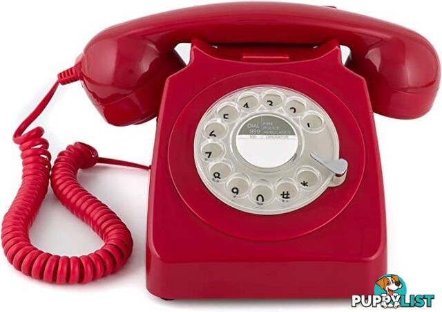 GPO Rotary 1970s-style Retro Landline Phone Curly Cord, Authentic Bell Ring