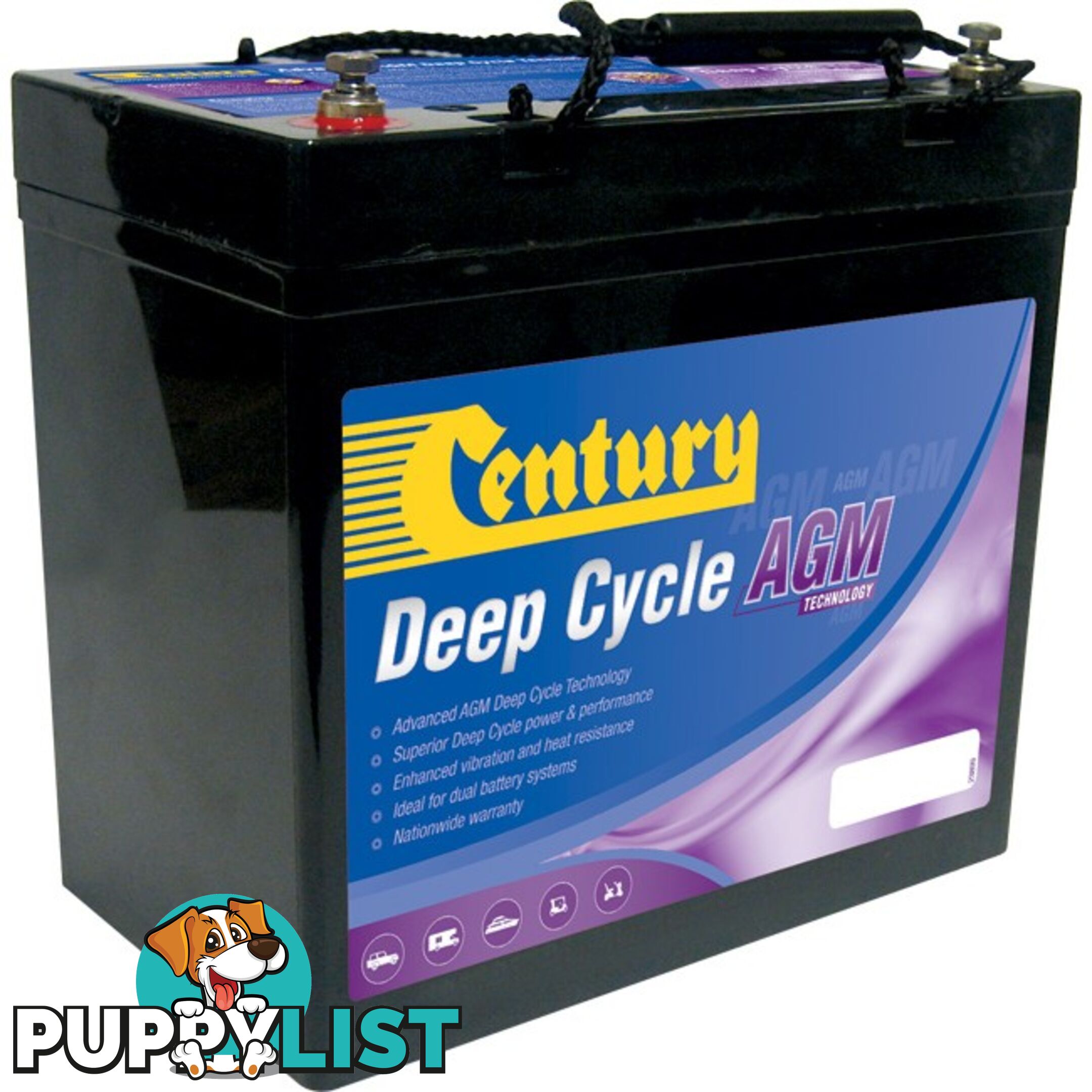 C12-55DA 12V 55AH ABSORBED GLASS MAT AGM DEEP CYCLE BATTERY CENTURY