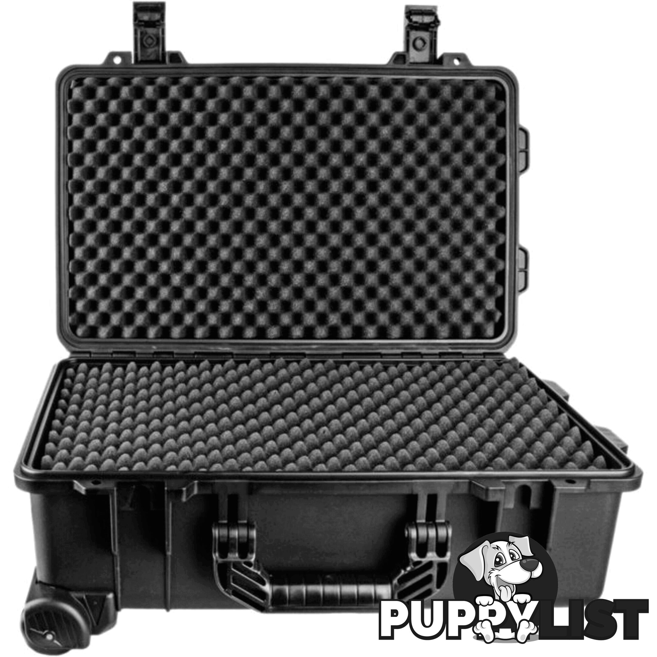 GS022 530X 355X 225 PROTECTIVE BLACK TROLLY CASE WITH FOAM GEARSAFE