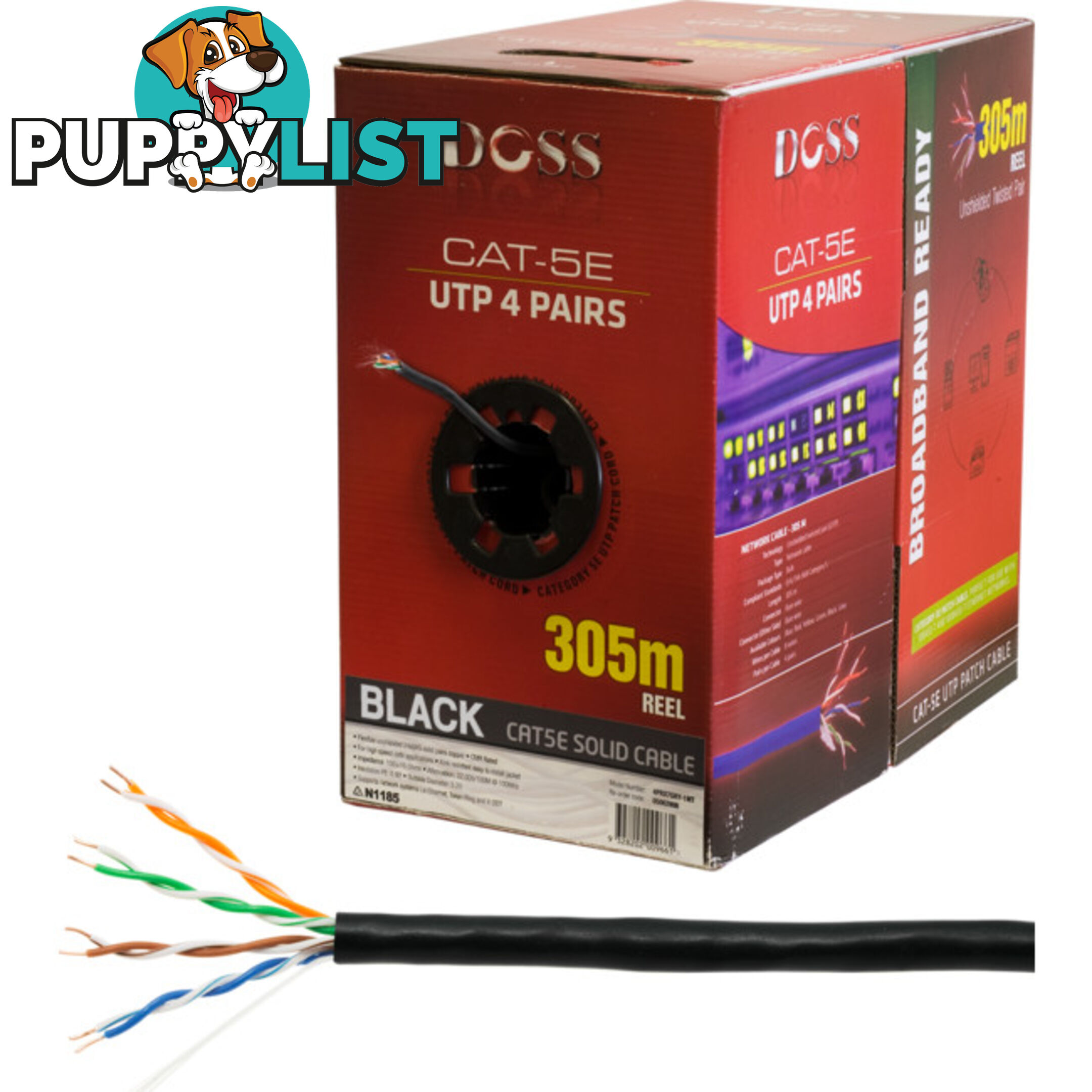 C5RBLK 305M CAT5E SOLID CABLE BLACK SOLD AS 305M ROLL ONLY