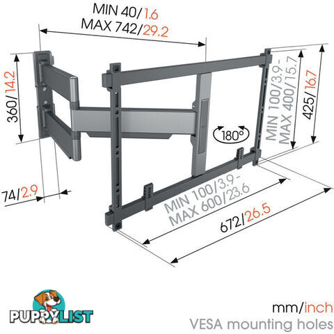 TVM5845 ELITE SERIES 55"-100" 55KG WALL MOUNT EXTRA LARGE - HEAVY DUTY