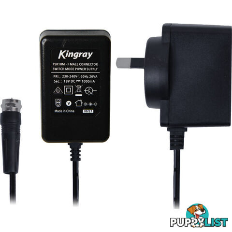 PSK18M 18V DC 500MA POWER SUPPLY 'F' TYPE DC PLUG KINGRAY