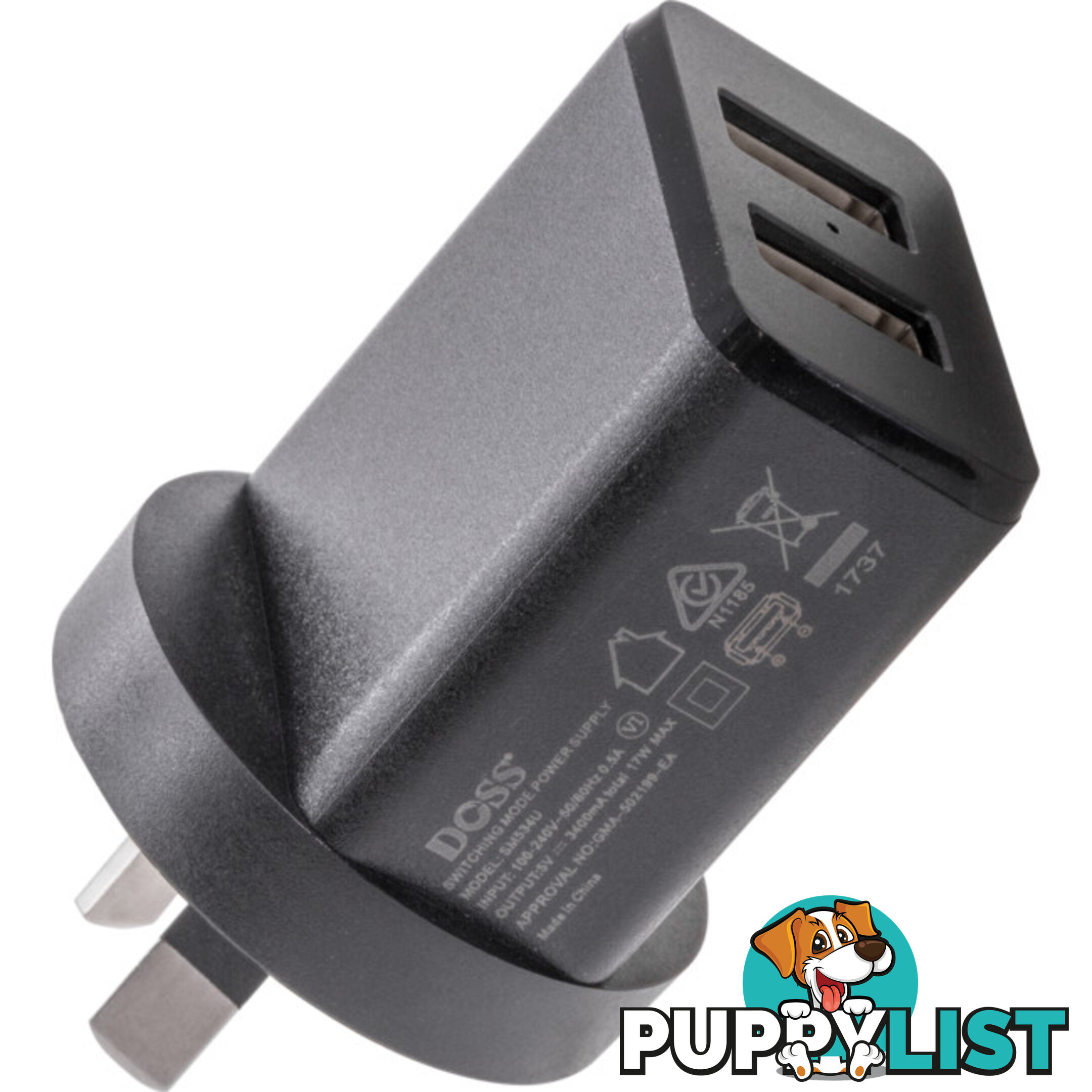 SM534U 5V DC 3.4A DUAL USB CHARGER 3.4A TOTAL POWER SUPPLY