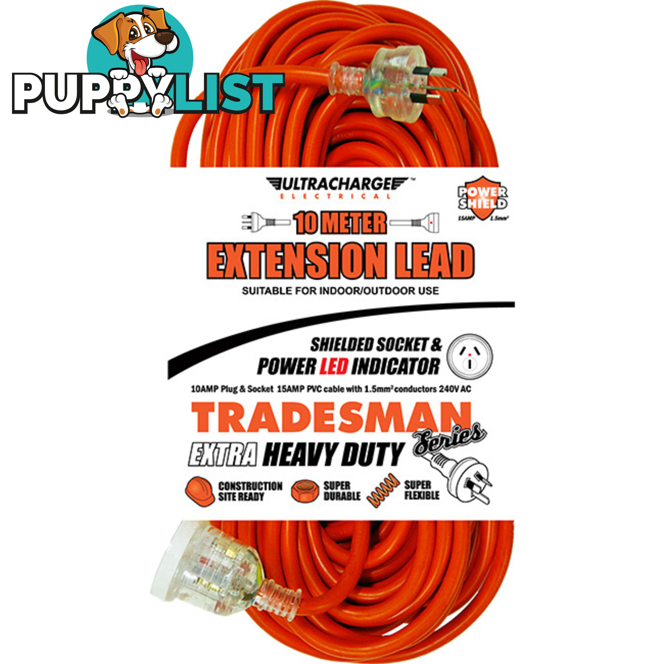 UR24010T 10M HEAVY DUTY EXTENSION LEAD TRADESMAN- ORANGE& CLEAR PLUG