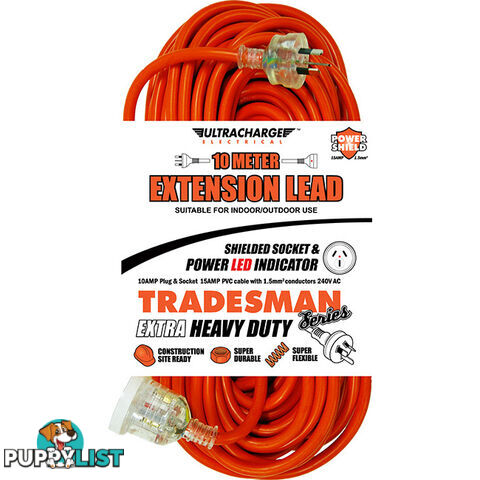 UR24010T 10M HEAVY DUTY EXTENSION LEAD TRADESMAN- ORANGE& CLEAR PLUG