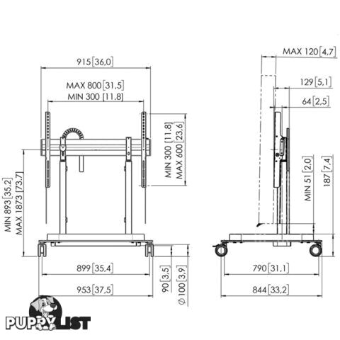 RISE5305 MOTORIZED DISPLAY LIFT TROLLEY - PREMIUM WHEELS 50MM PER SEC SPEED - UP TO 86" -120KG DISPLAY