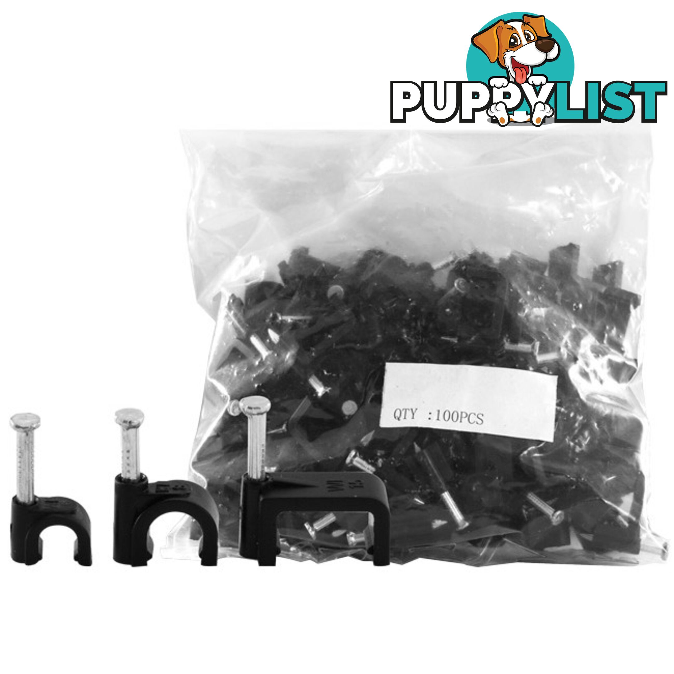 15RCCB 15MM CABLE CLIP SUIT SIAMESE RG6QUAD CABLE BLACK 100PACK