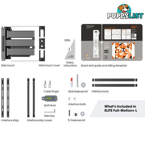 TVM5645W ELITE SERIES LARGE 40"-77" FULL MOTION WALL MOUNT MAX 100KG - WHITE