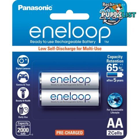 BK3MCCE2BA 2 PACK AA ENELOOP BATTERIES RECHARGEABLE LSD PANASONIC