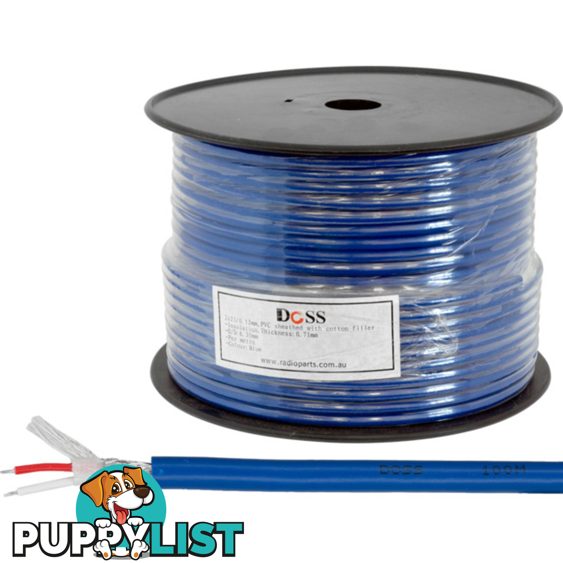 2X23.12-100M BLUE AUDIO/MIC CABLE 100M ROLL PER 100M ROLL REEL DOSS