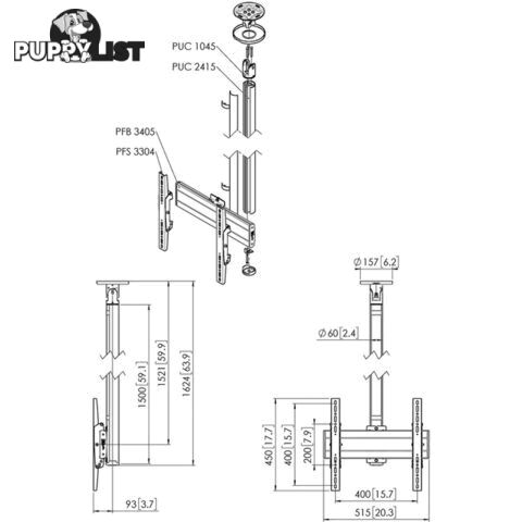 CT241544B BLACK 1.5M - 65" SWIVEL CEILING BRACKET KIT PUC1045 AND 2415/PFB3405/PFS3304