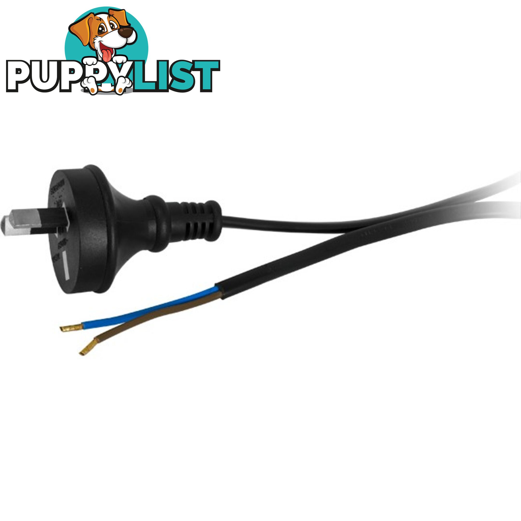 32PB 3M 7.5A 2 CORE MAINS LEAD BARE WIRE POWER LEAD BLACK