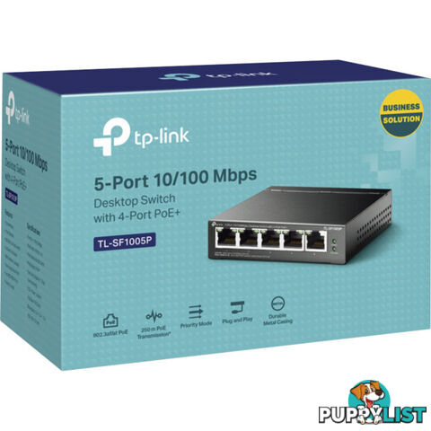 TLSF1005P 5 PORT 10/100 SWITCH 4 X POE+ 58W EXTEND MODE 250M