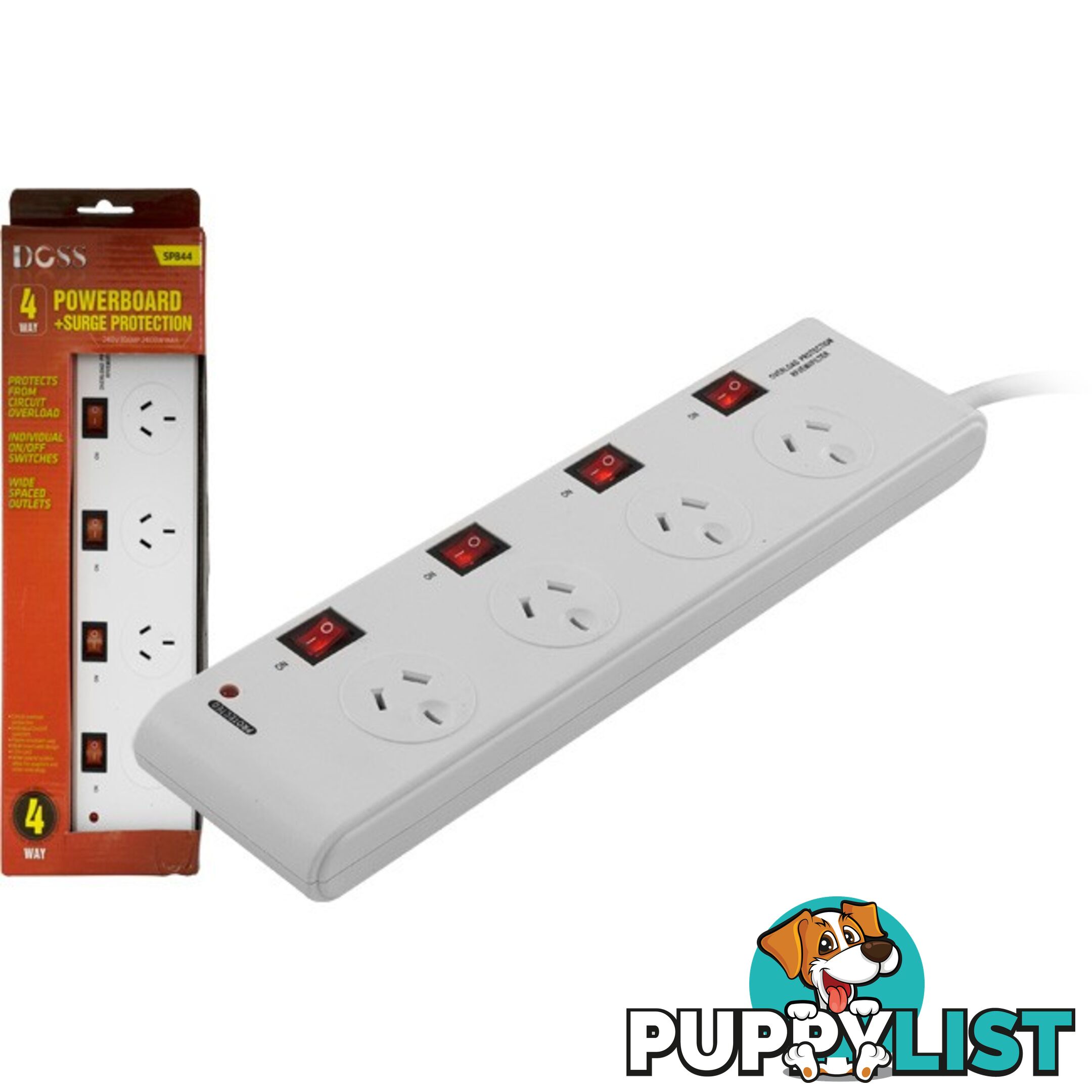 SPB44 4 WAY SURGE PROTECT POWERBOARD INDIVIDUALLY SWITCHED