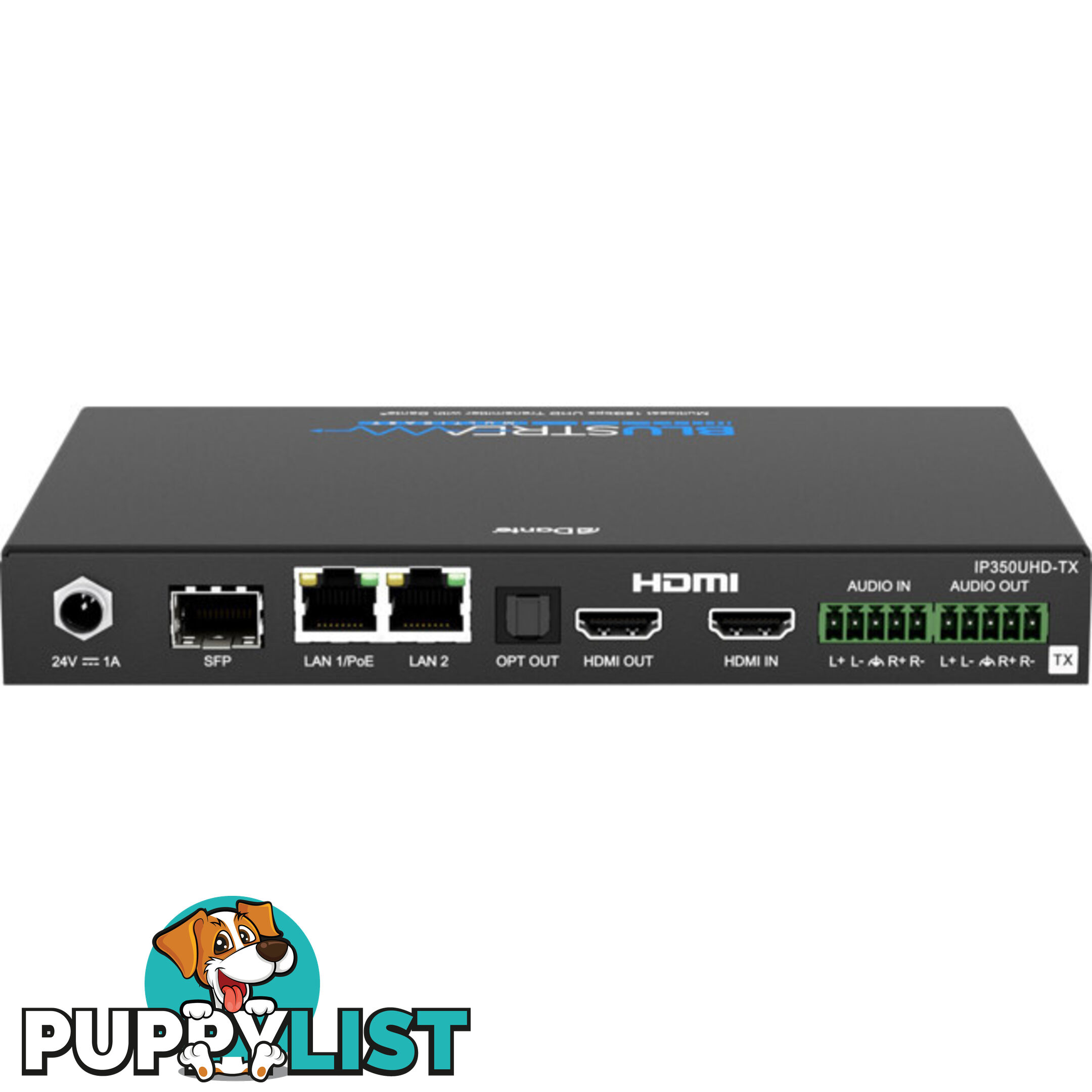 IP350UHDTX IP MULTICAST UHD 18GBPS VIDEO TRANSMITTER OVER 1GB 2CH DANTE AUDIO-IR, RS-232 & USB / KVM, POE- HDCP2.2