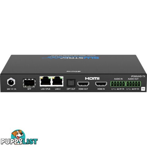 IP350UHDTX IP MULTICAST UHD 18GBPS VIDEO TRANSMITTER OVER 1GB 2CH DANTE AUDIO-IR, RS-232 & USB / KVM, POE- HDCP2.2