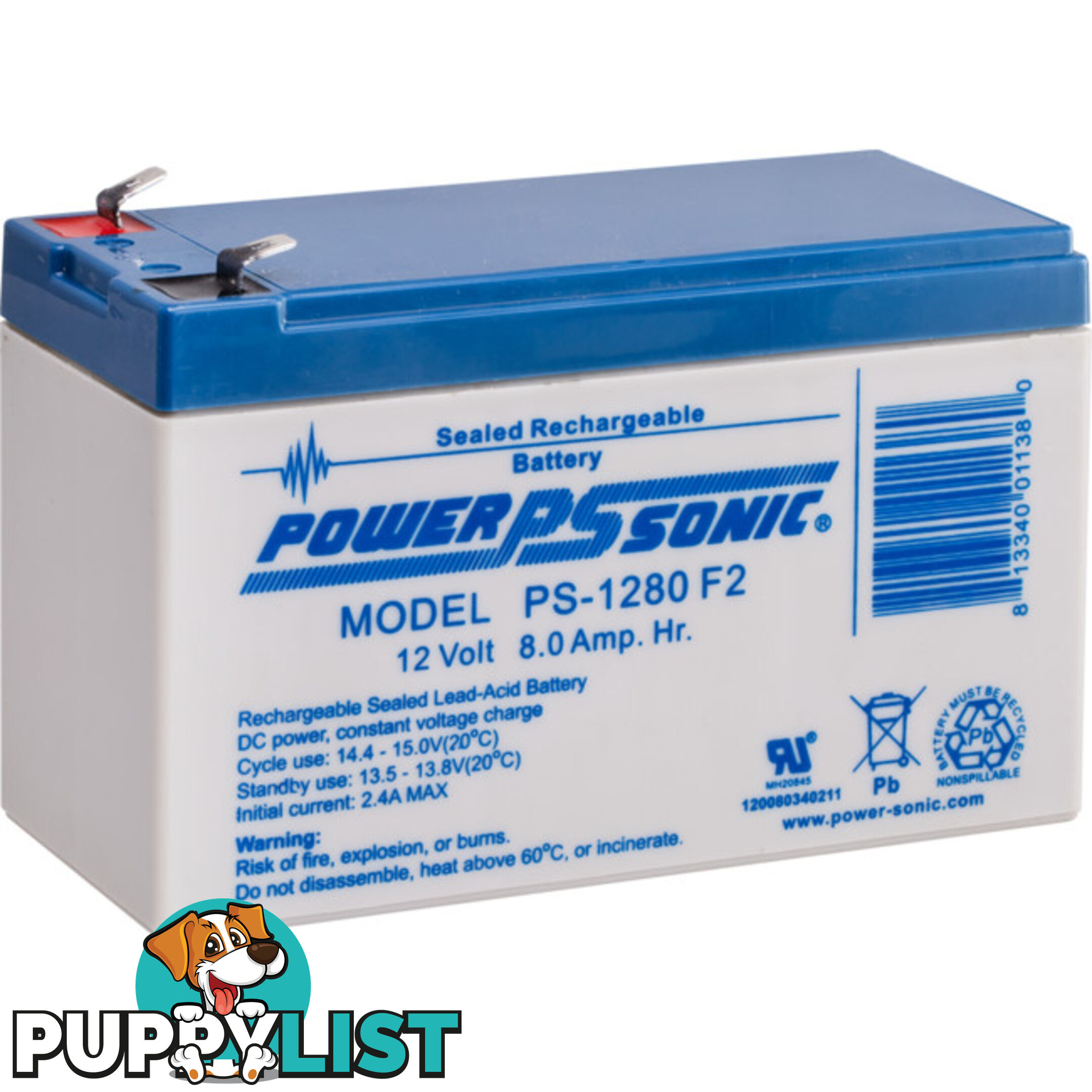 PS1280 8AH 12V SLA BATTERY F2 TERMINAL SEALED LEAD ACID