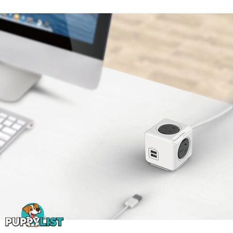 PCEUGR 4 WAY GREY SURGE PROTECTED POWERCUBE WITH USB