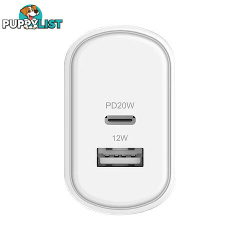 32WUCWC 32W USB-C PD DUAL PORT WALL CHARGER - WHITE