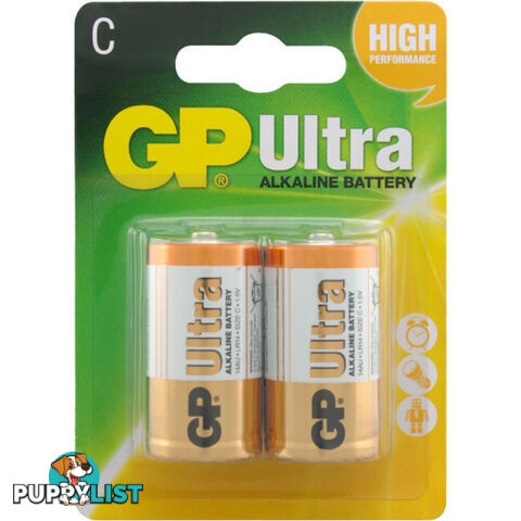 GP14AUC2 GP 1.5V ULTRA ALKALINE C BATTERY CARD OF 2