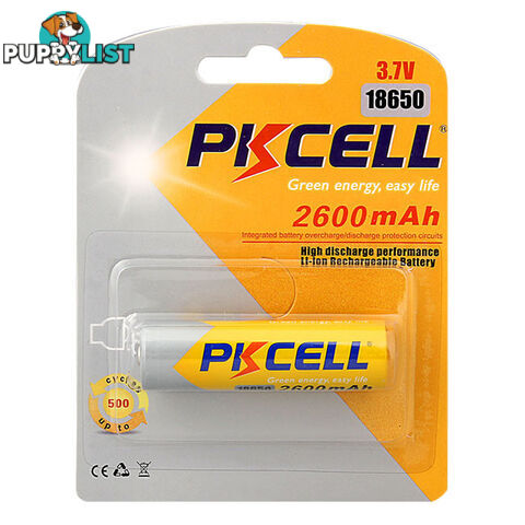 PK18650/26 3.7V 2600MAH 18650 LITHIUM ION BATTERY RECHARGEABLE PKCELL FLAT TOP