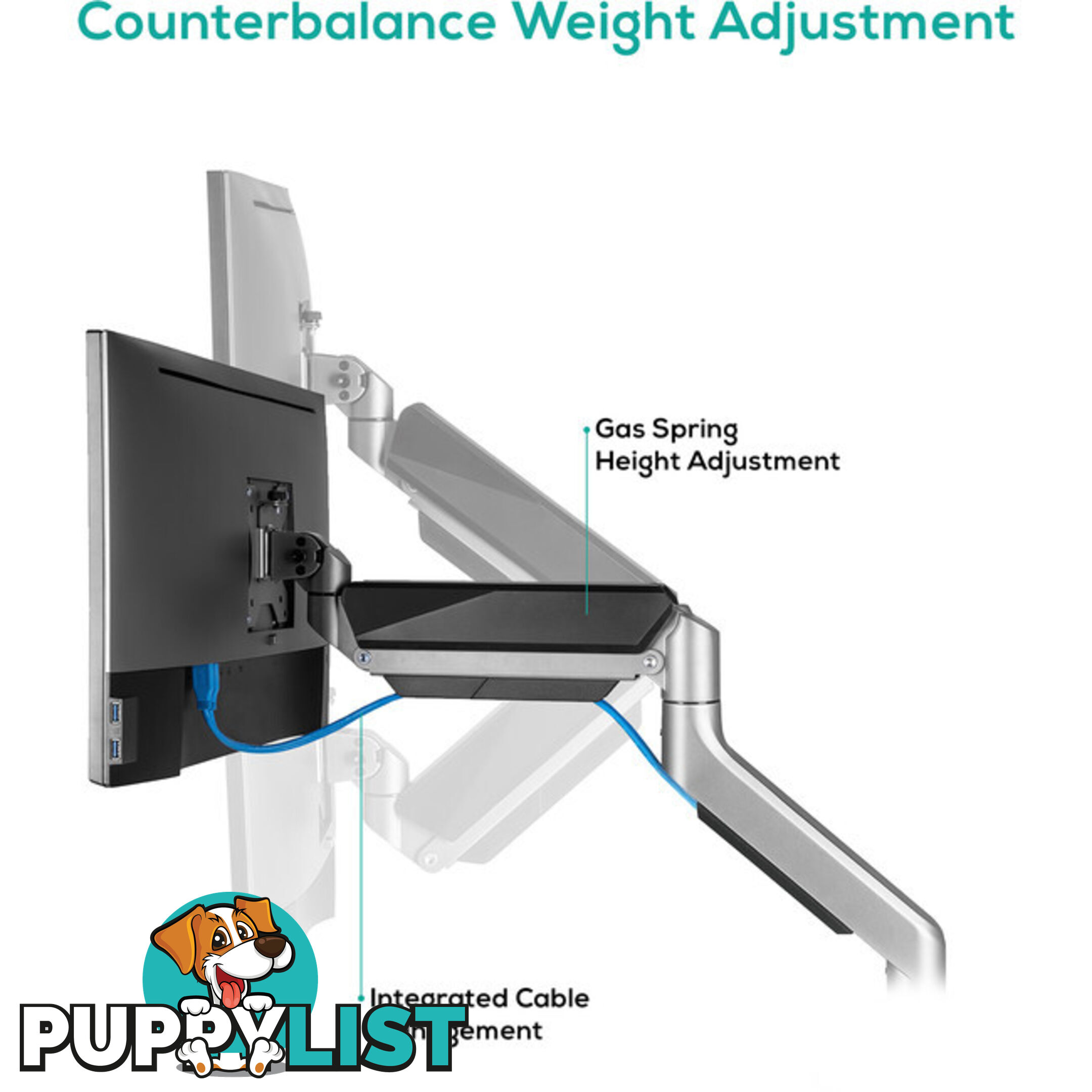 DGS01Y HEAVY DUTY GAS SPRING DUAL MONITOR ARM ACTIVIVA