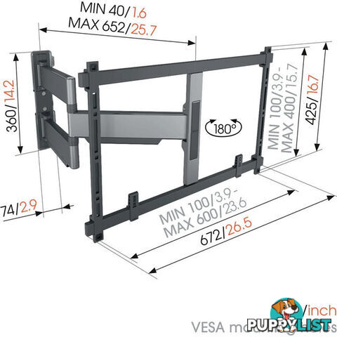 TVM5645 ELITE SERIES LARGE 40"-77" FULL MOTION WALL MOUNT MAX 100KG - GREY