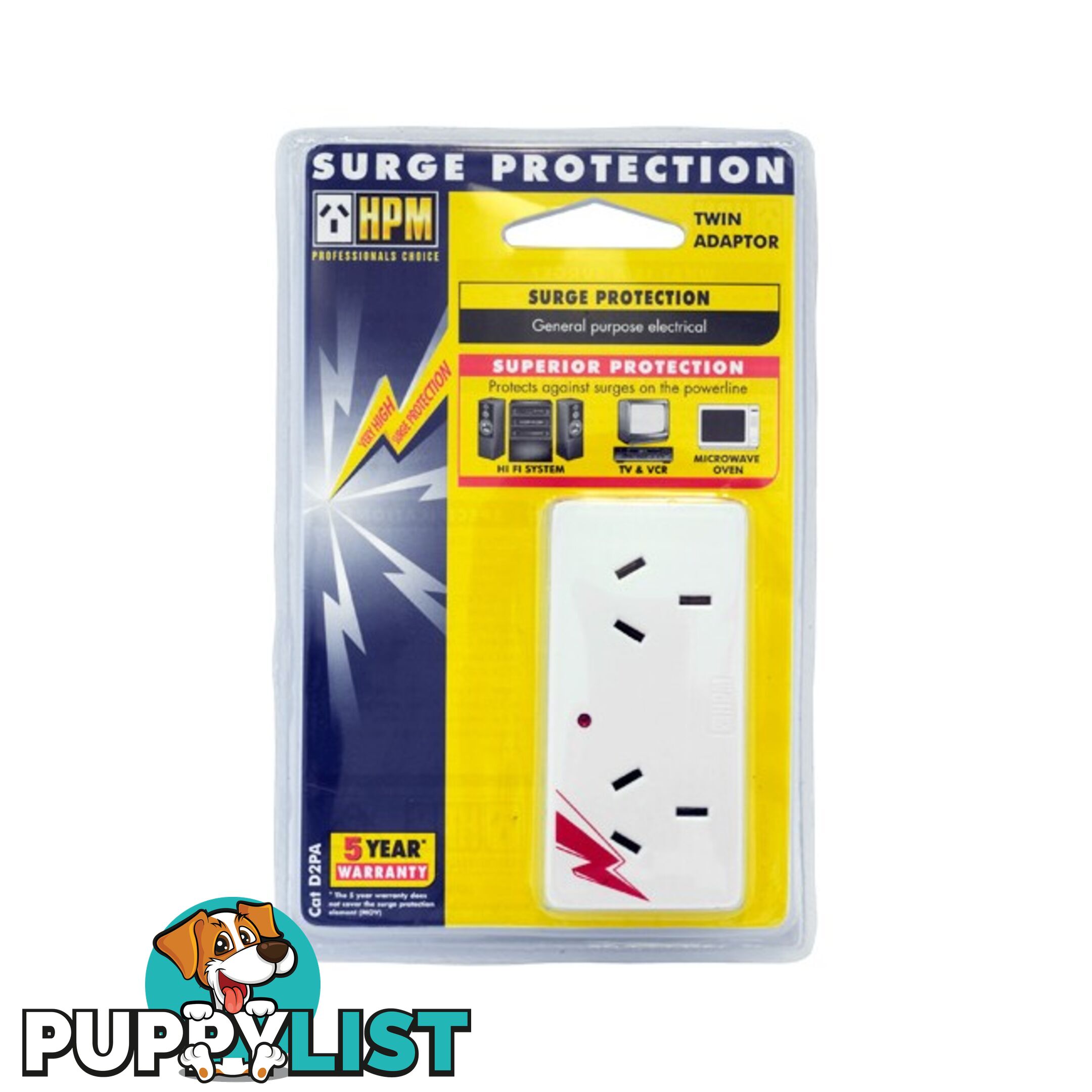 D2PA 2-WAY SURGE PROTECTOR DOUBLE ADAPTOR HPM