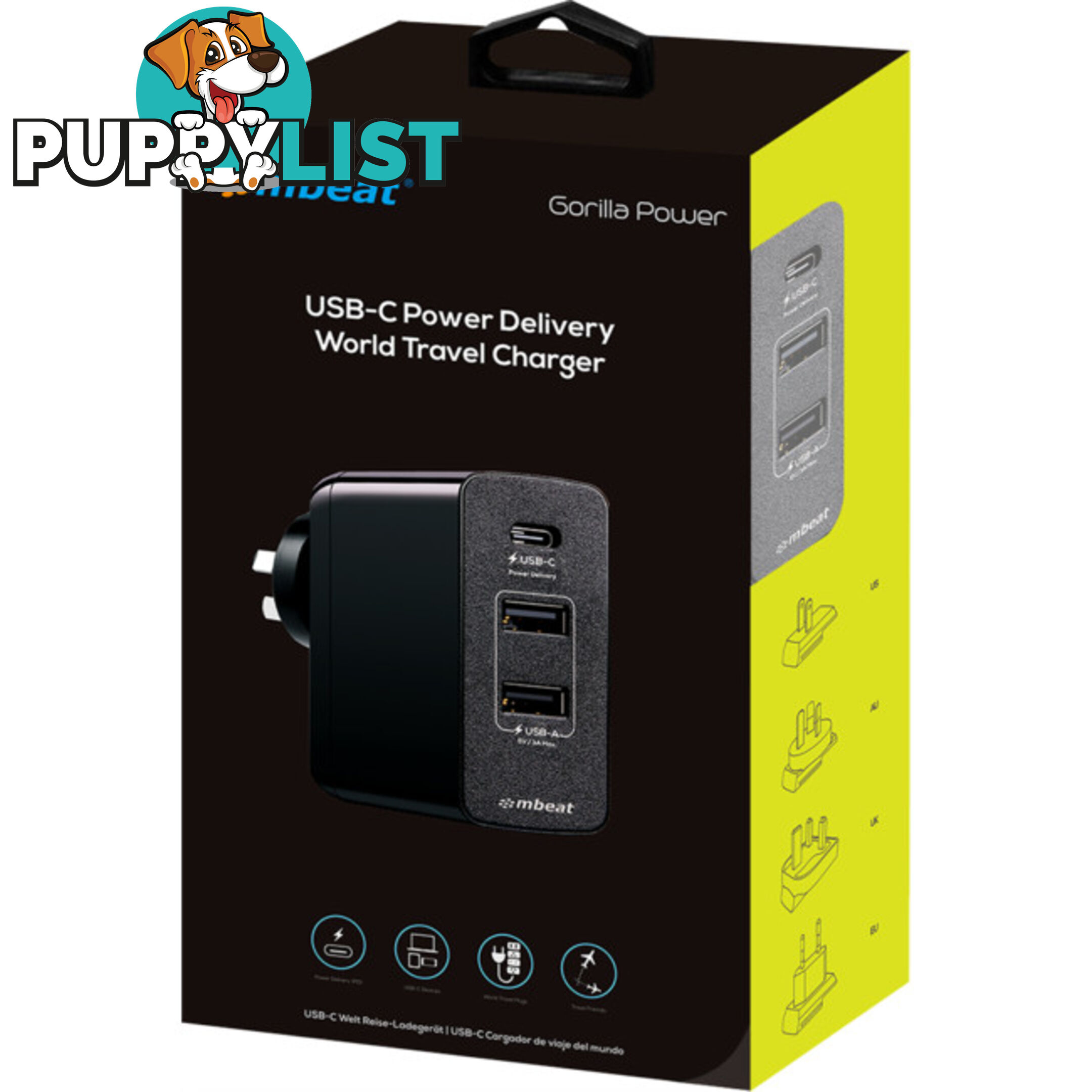 PD45 USB-C 45W WORLD TRAVEL CHARGER POWER DELIVERY GORILLA POWER