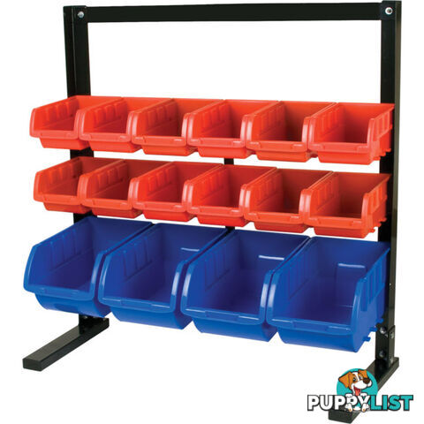 ST1018 16 BIN TABLE TOP STORAGE RACK WITH MAGNETIC STRIP HOLDER