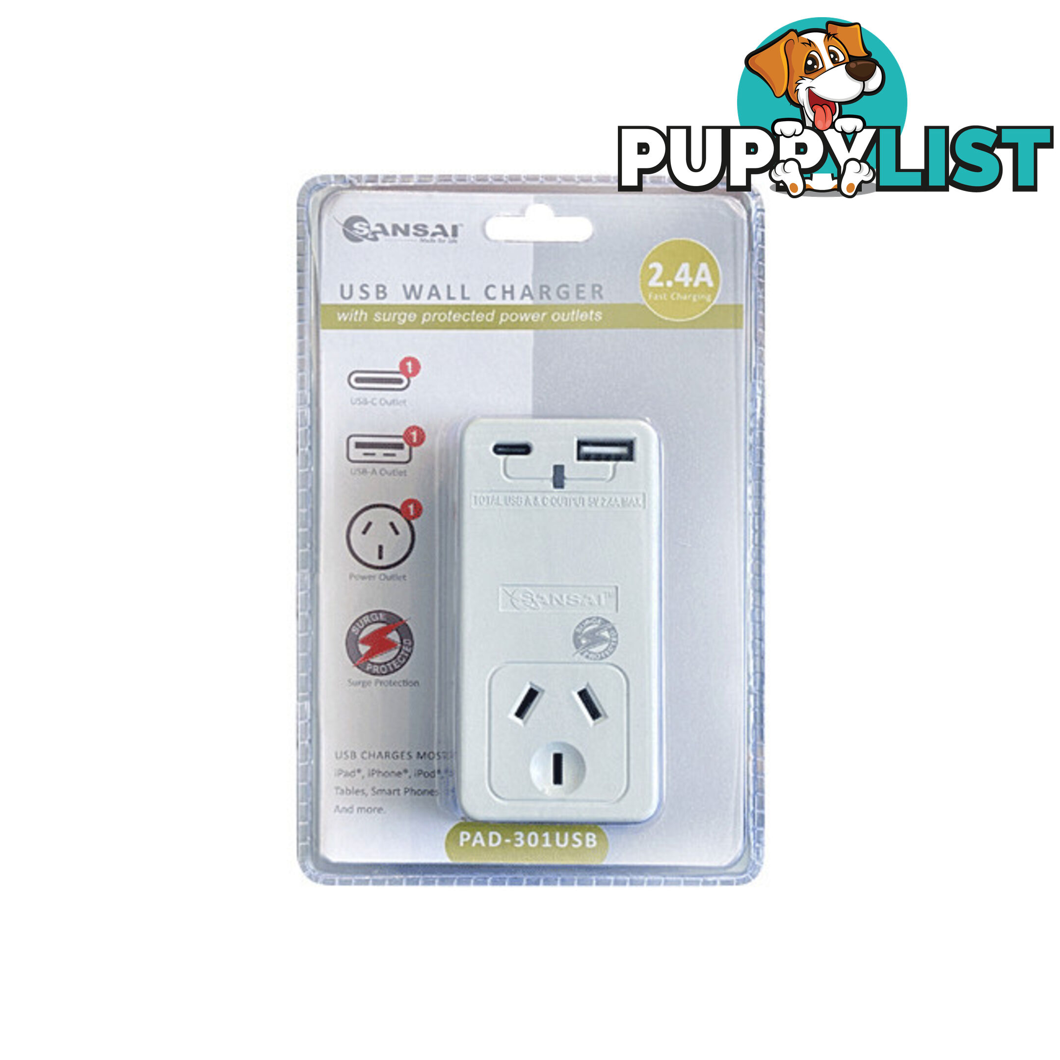 PAD301USB SURGE PROTECTOR WITH USB-C AND A