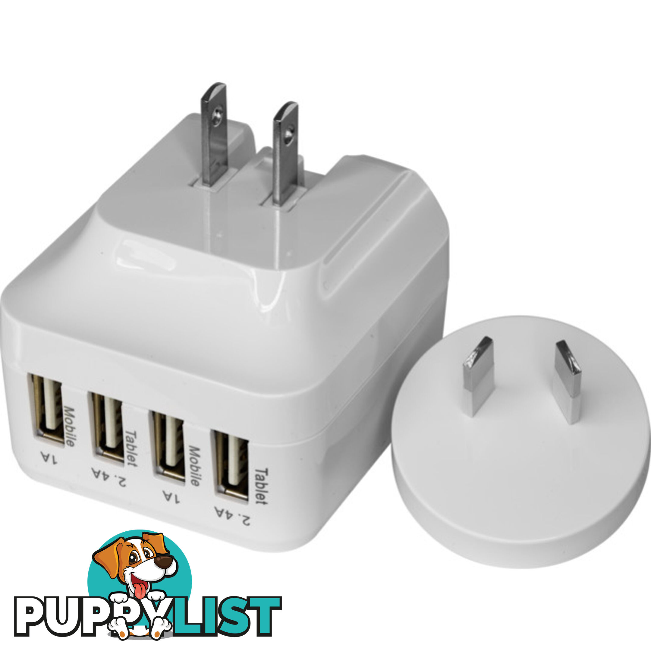 SM568W 5V 6.8A FOUR USB CHARGER WHITE INTERCHANGABLE TRAVEL ADAPTOR