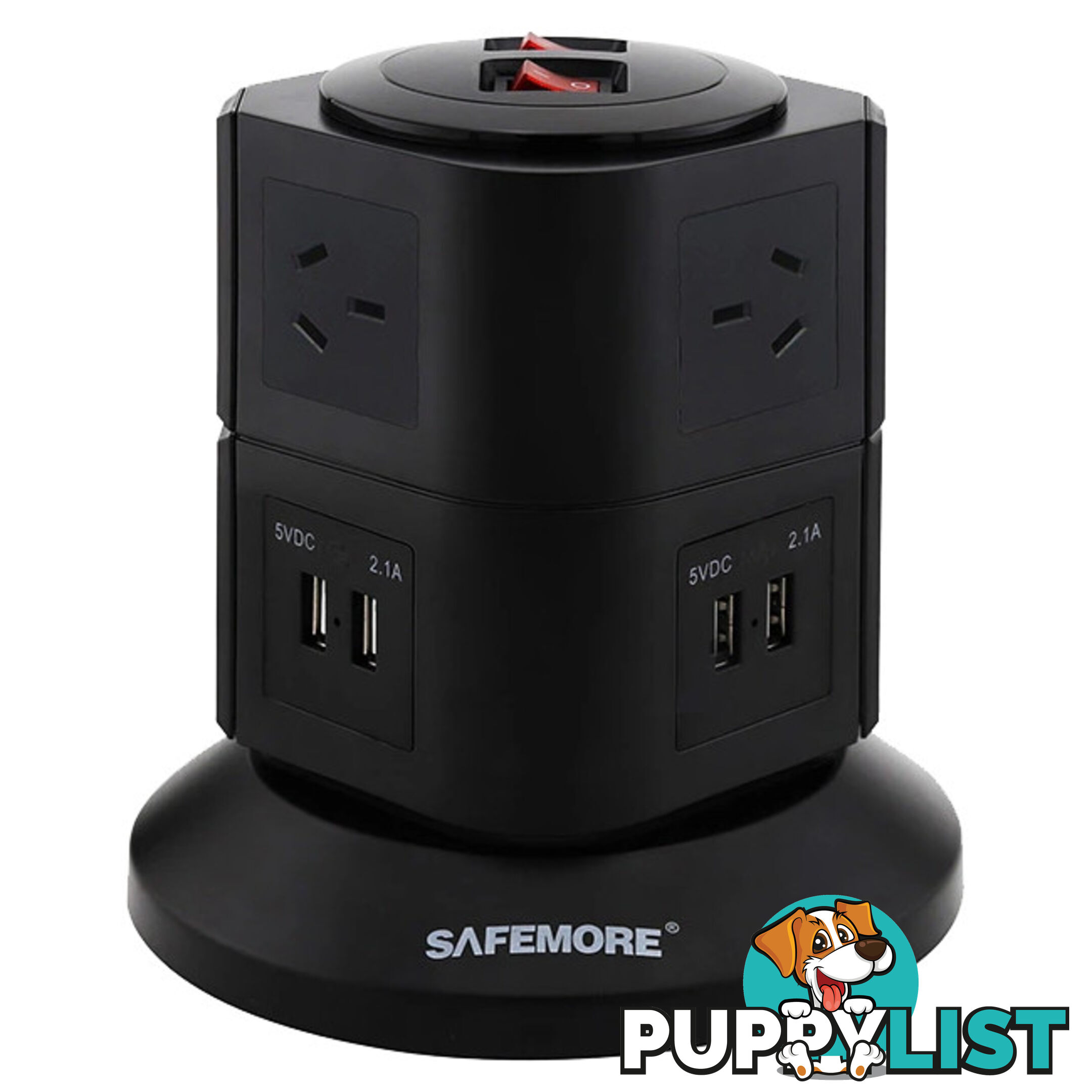 PS2LBK TWO LEVEL POWER STACKER 6 GPO 4 USB BLACK SURGE