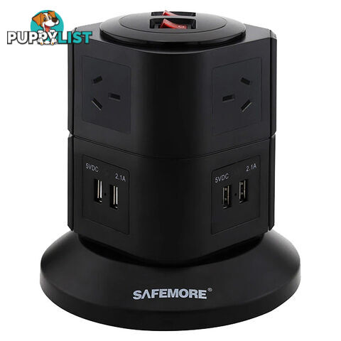 PS2LBK TWO LEVEL POWER STACKER 6 GPO 4 USB BLACK SURGE