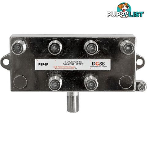 FSP6F 6 WAY 'F' SPLITTER FREE TO AIR 1X DC POWER PASS 900MHZ