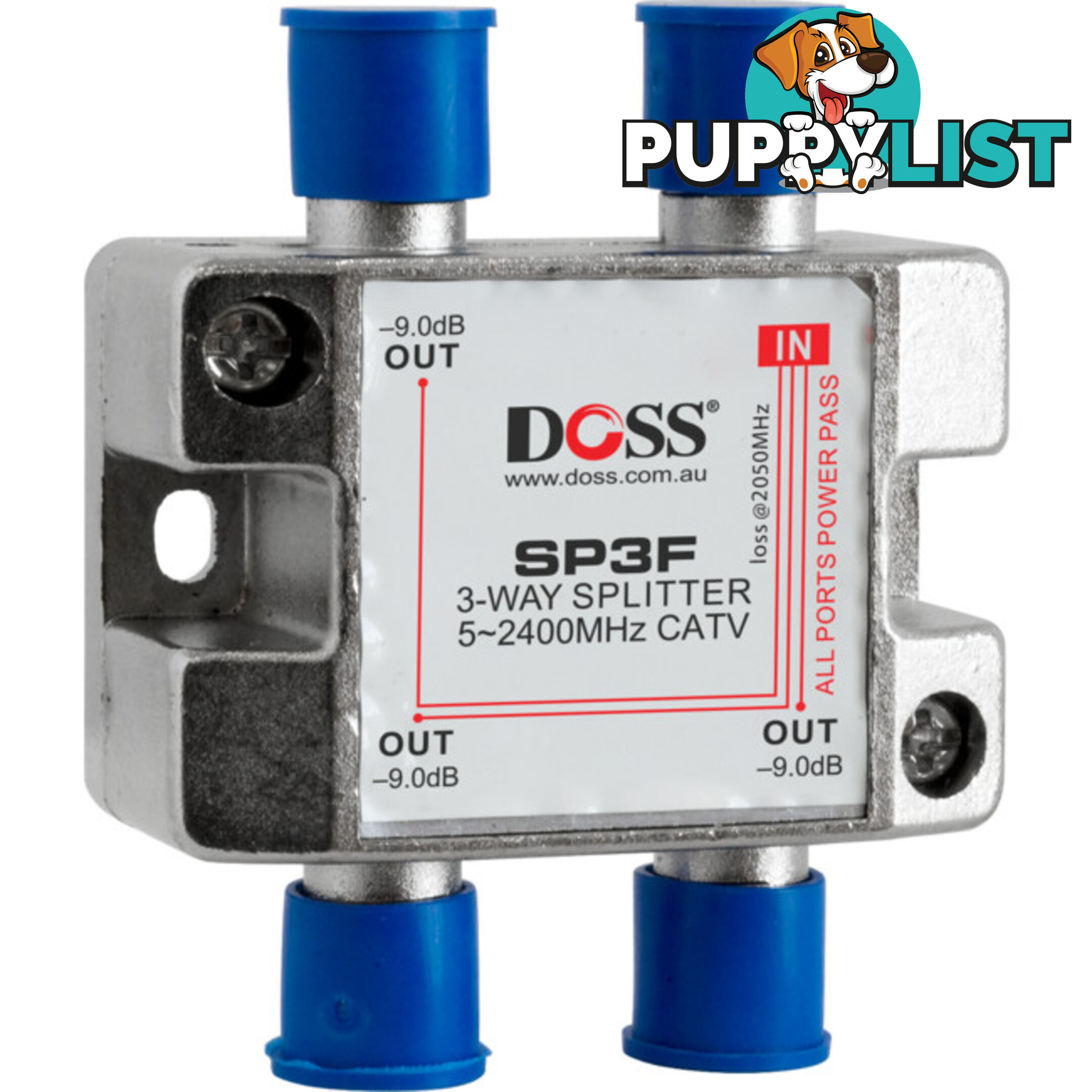 SP3F 3 WAY 'F' SPLITTER OR COMBINER DC PASS THROUGH 2.4GHZ DOSS