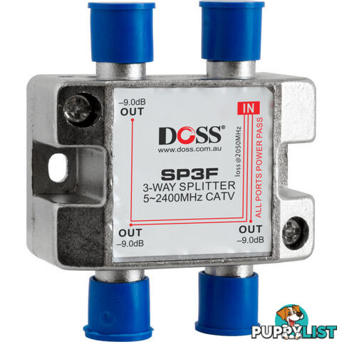 SP3F 3 WAY 'F' SPLITTER OR COMBINER DC PASS THROUGH 2.4GHZ DOSS